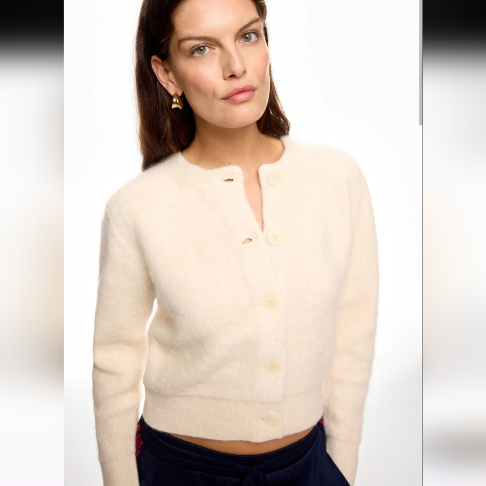 Sandro Creamy Knit Wool Cropped Cardigan Size L